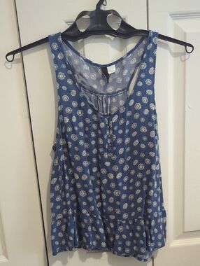 H&M Blue Daisy-Print Sleeveless Tank Top